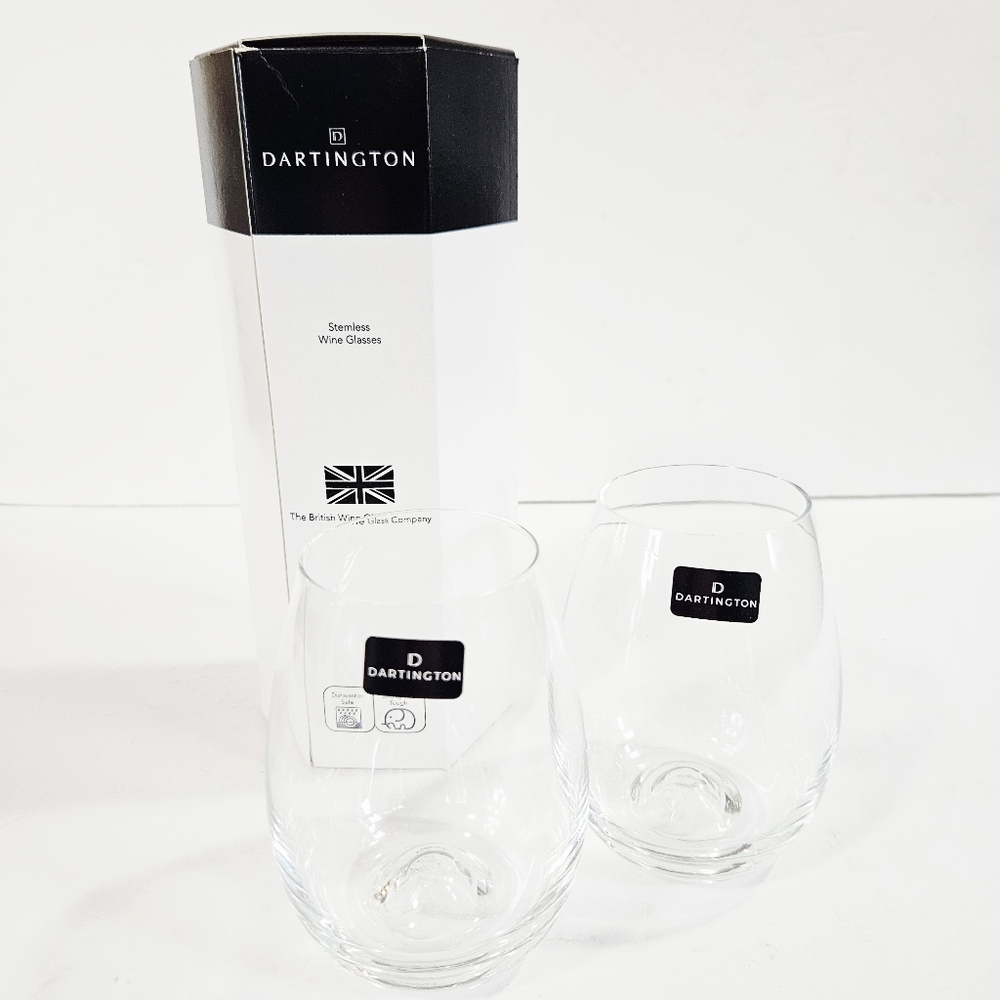 NIB Dartington Set Of 2 Stemless Fine Quality British Wine Glass Company Glasses